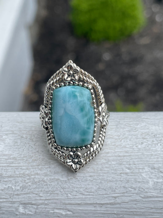 Designer CFJ 925 Sterling Silver Large Larimar Stone Ring Size 7.5
