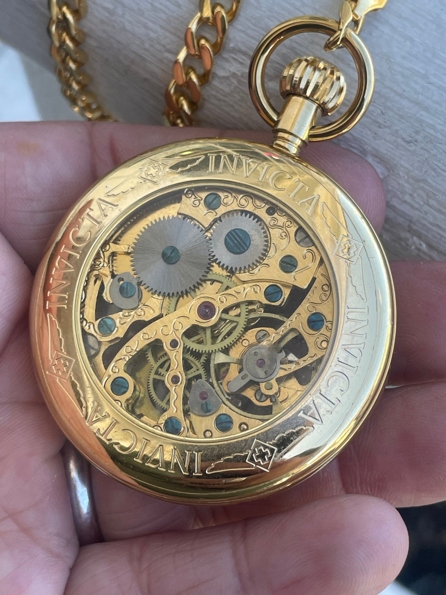 Invicta Automatic Gold Plated Pocket Watch w/ Chain