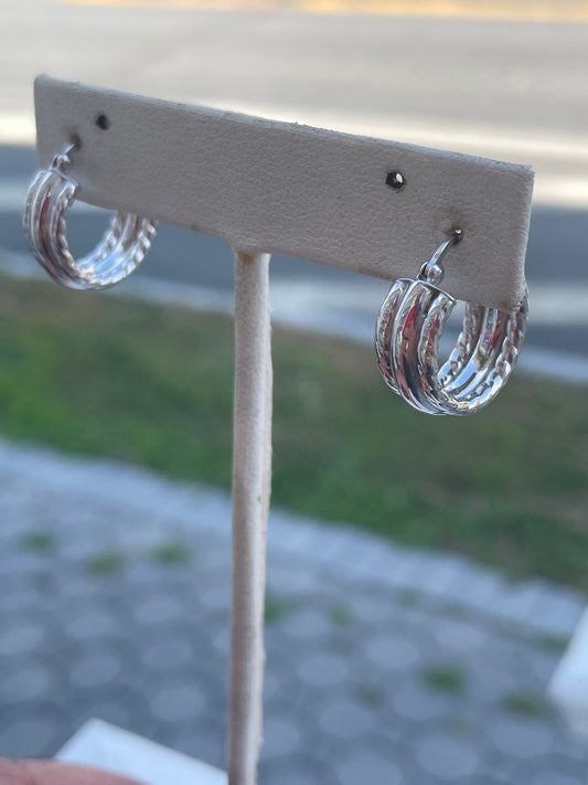 925 Sterling Silver 12mm triple band huggie hoop earrings