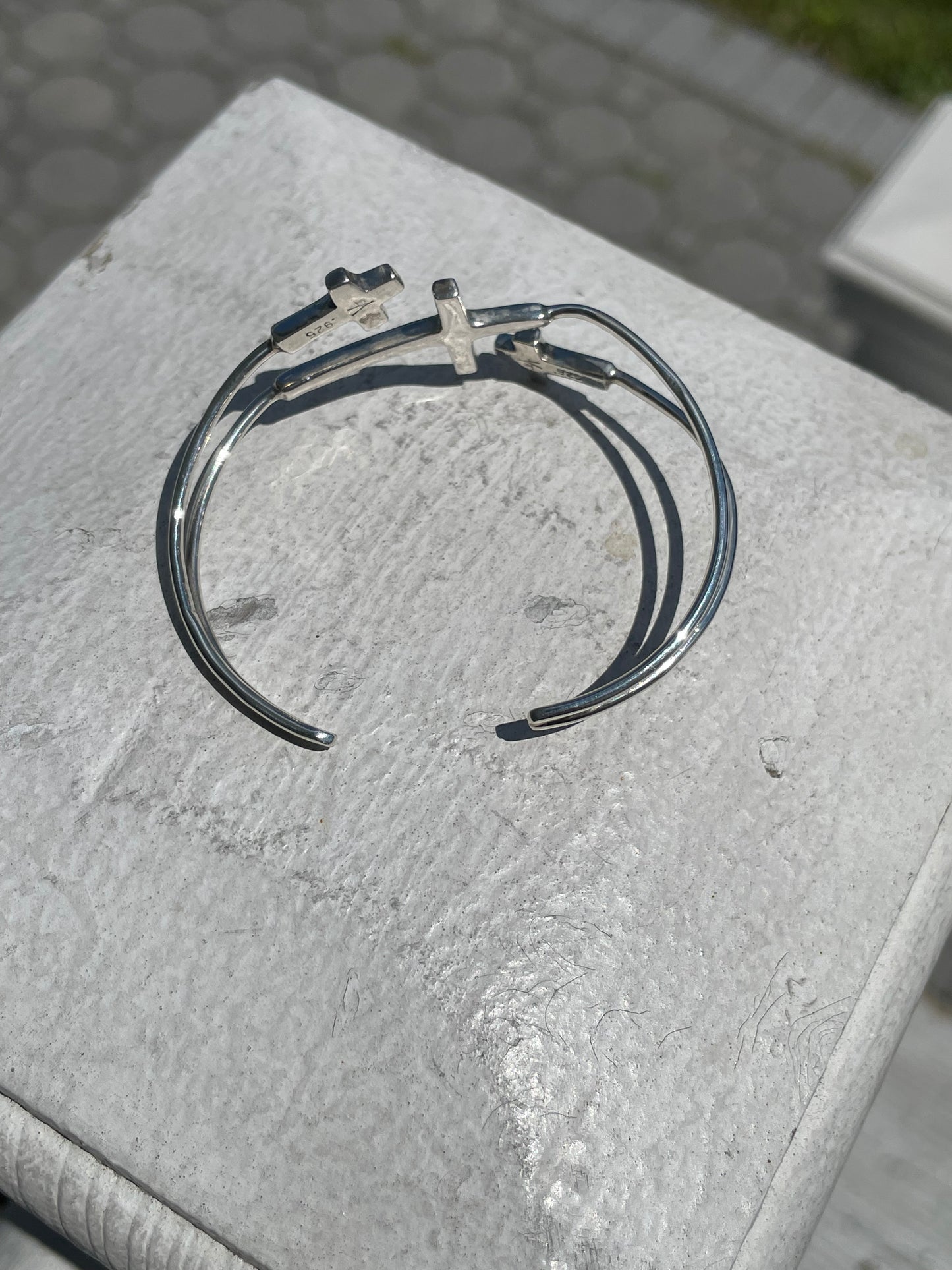 925 Sterling Silver Triple Cross Wraparound Cuff Bracelet 7”-8”