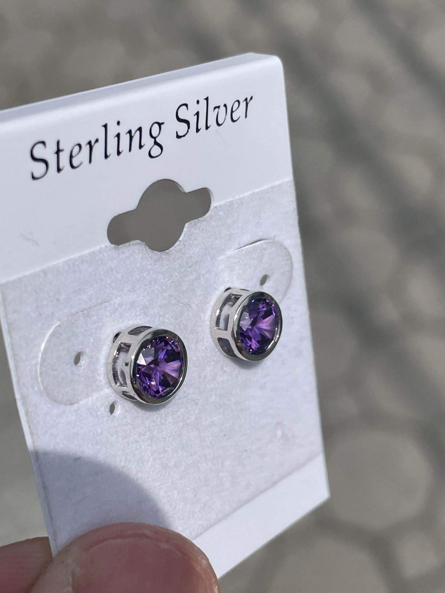 925 Sterling Silver Bezel Set Simulated Amethyst Stud Earrings