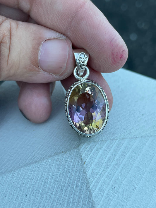 925 Sterling Silver Ametrine Oval Shaped Charm Pendant