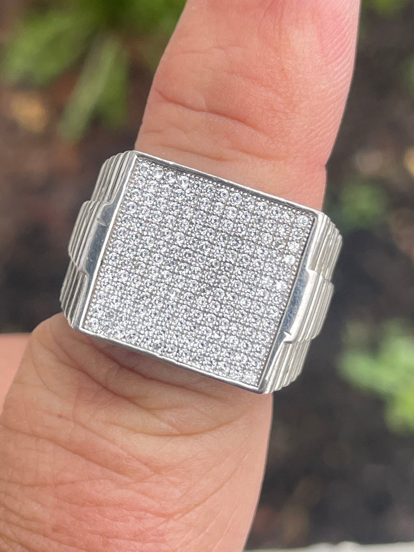 925 Sterling Silver Men’s Micro Pavé Cz Rolex Design Signet Ring Size 8