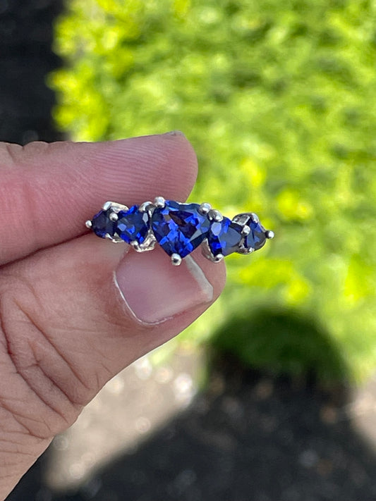 925 Sterling Silver Lab Sapphire Heart Band Ring Size 6