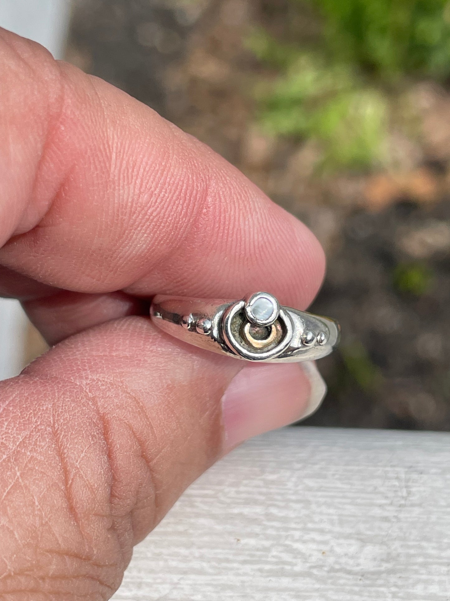 925 Sterling Silver & 14k Gold Phases of the Moon Band Ring Size 6.25