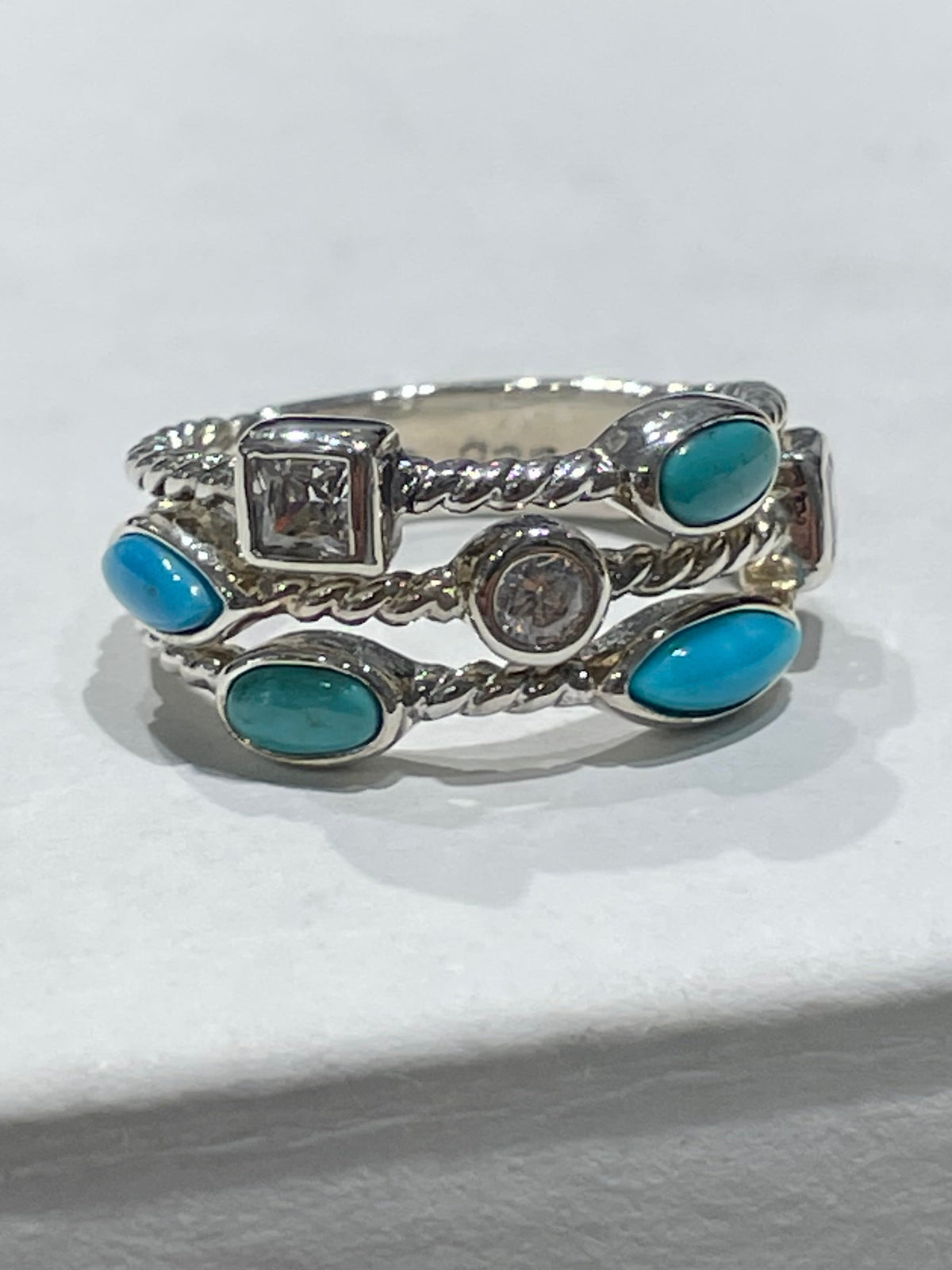 Designer Joseph Esposito ESPO Classic Cable Turquoise & Cz Band Ring Size 7
