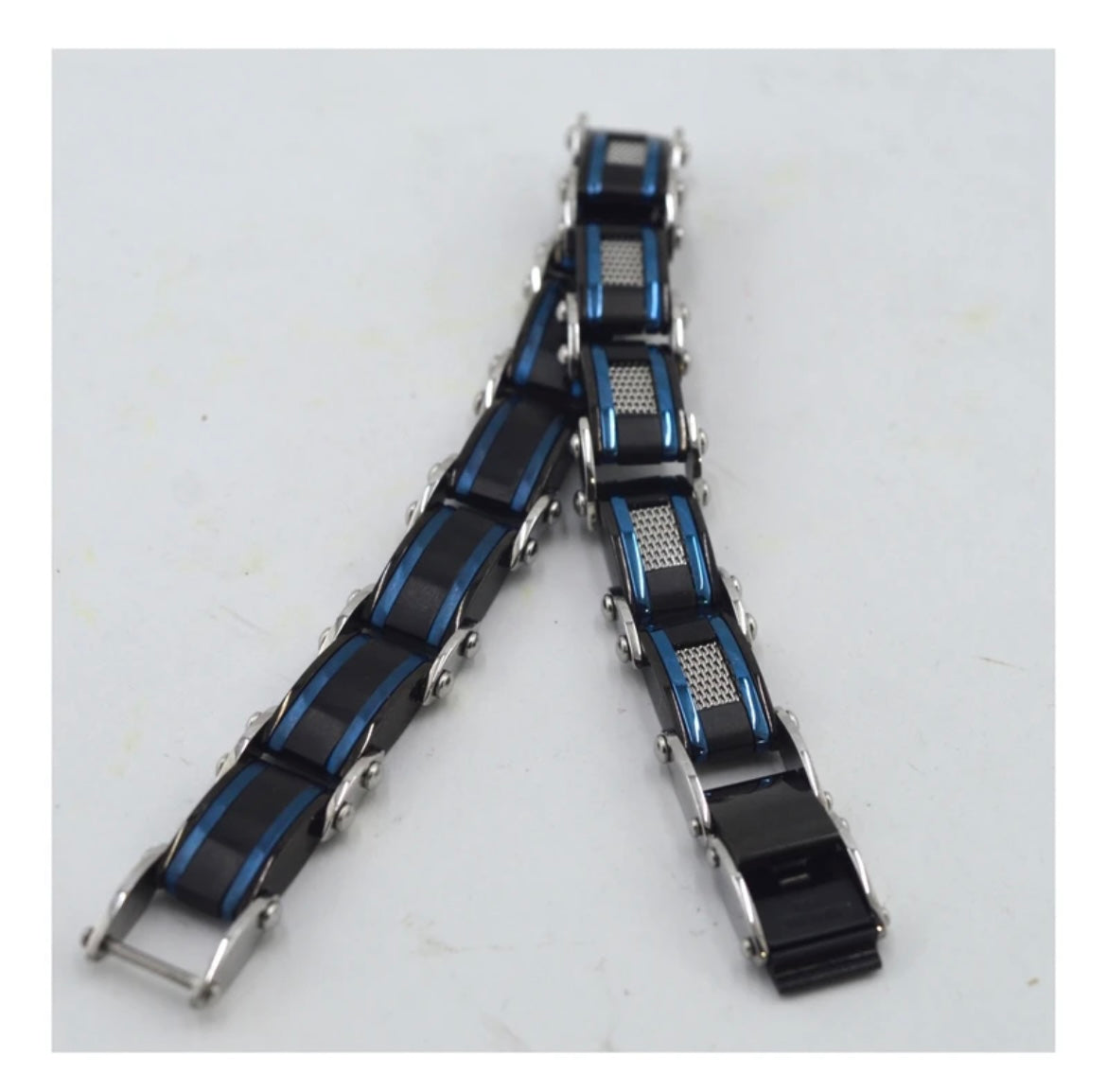 Stainless Steel Black Blue & Silver Color Reversible Rolex Style Bracelet