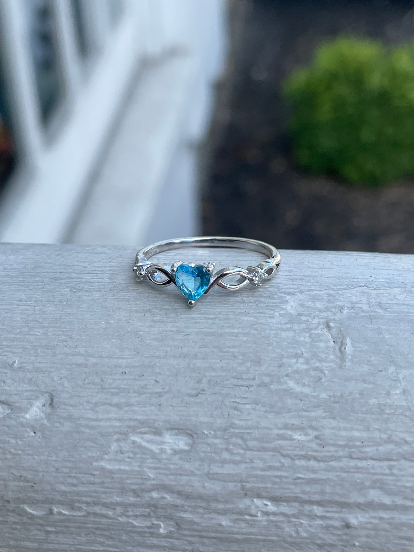 925 Sterling Silver Infinity Blue Topaz Heart Ring Size 9