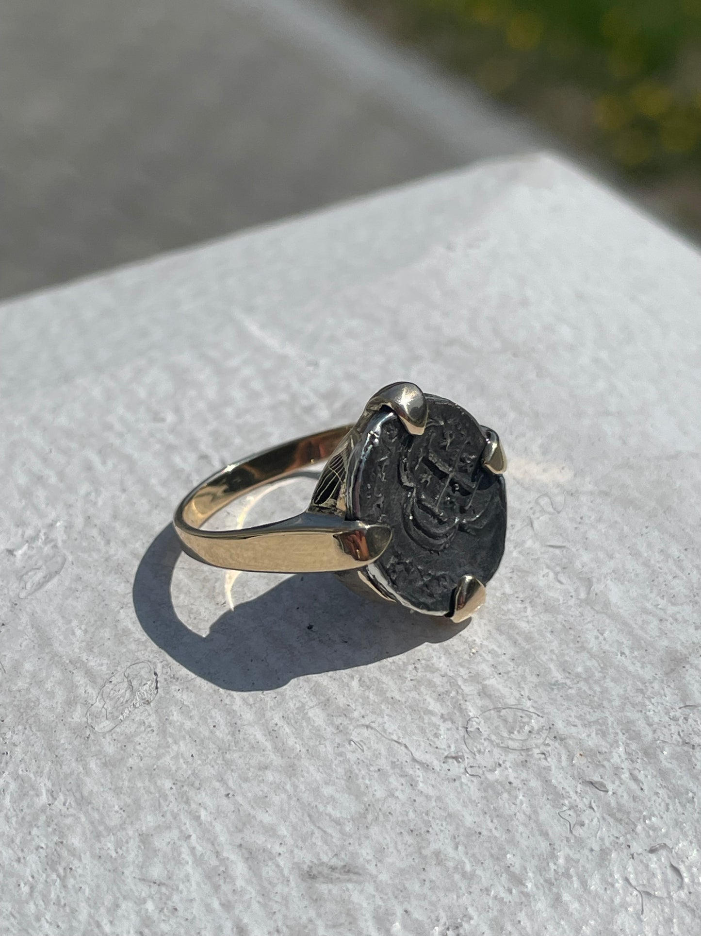 14k Gold Atochan Coin Ring Size 8