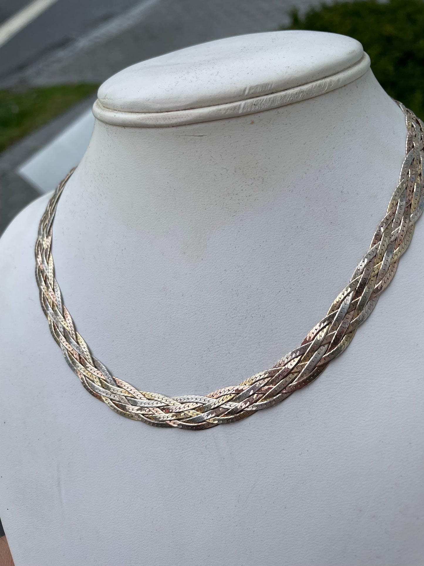 925 Sterling Silver Tri-Color Twist Braided Necklace