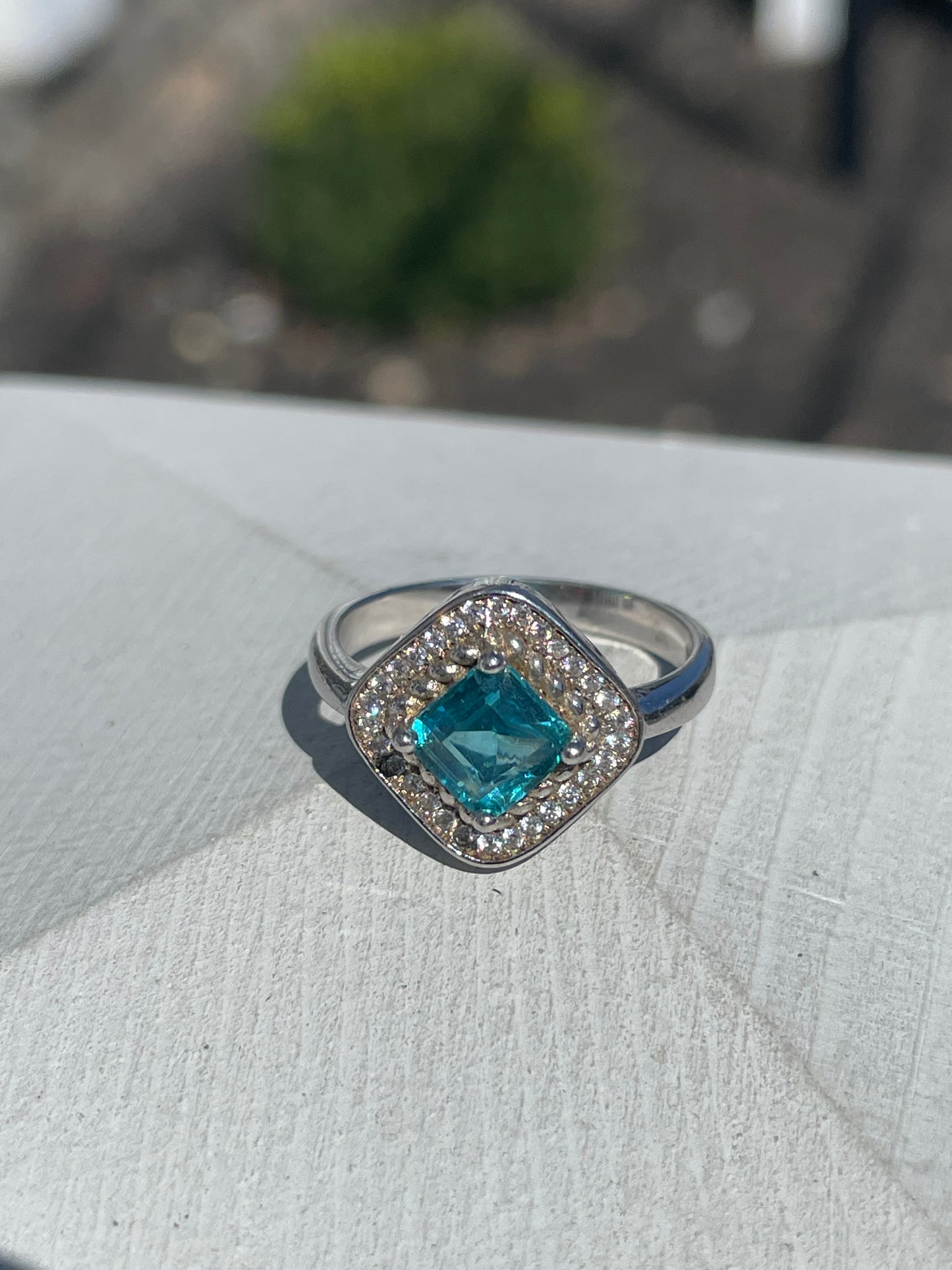925 Sterling Silver Blue Topaz & Cz Statement Ring