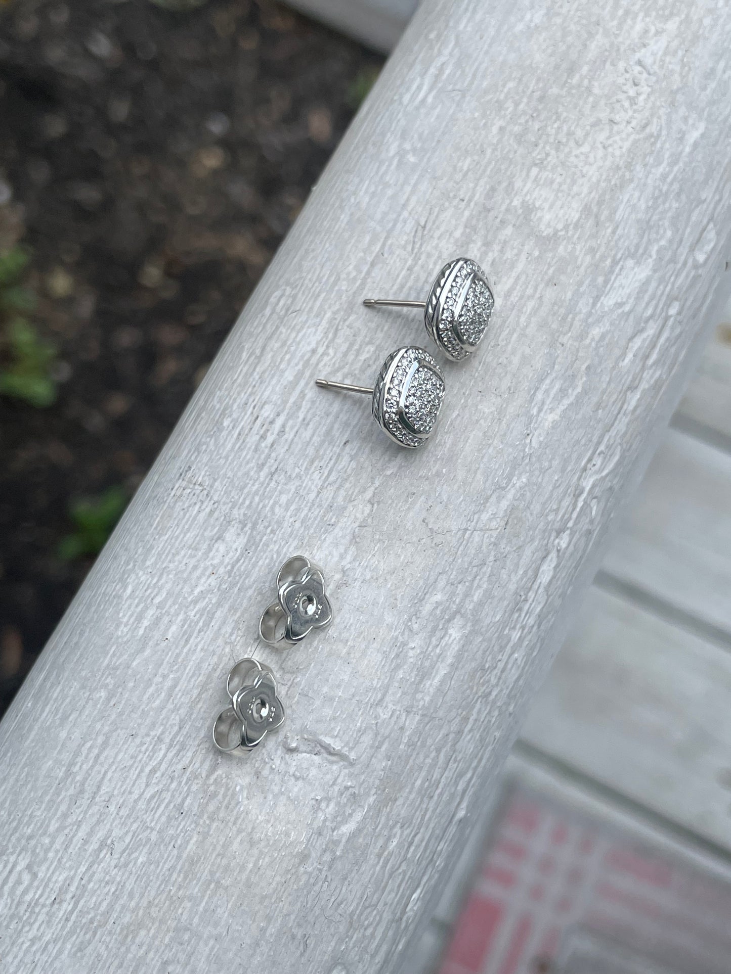 David Yurman 11x11mm Full Diamond Albion Stud Earrings.
