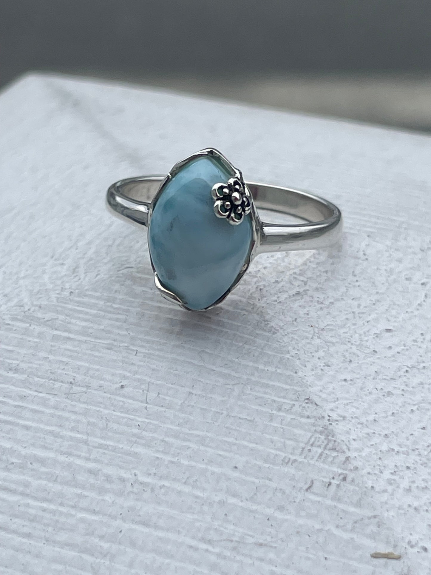 925 Sterling Silver Solitaire Larimar Ring Size 10