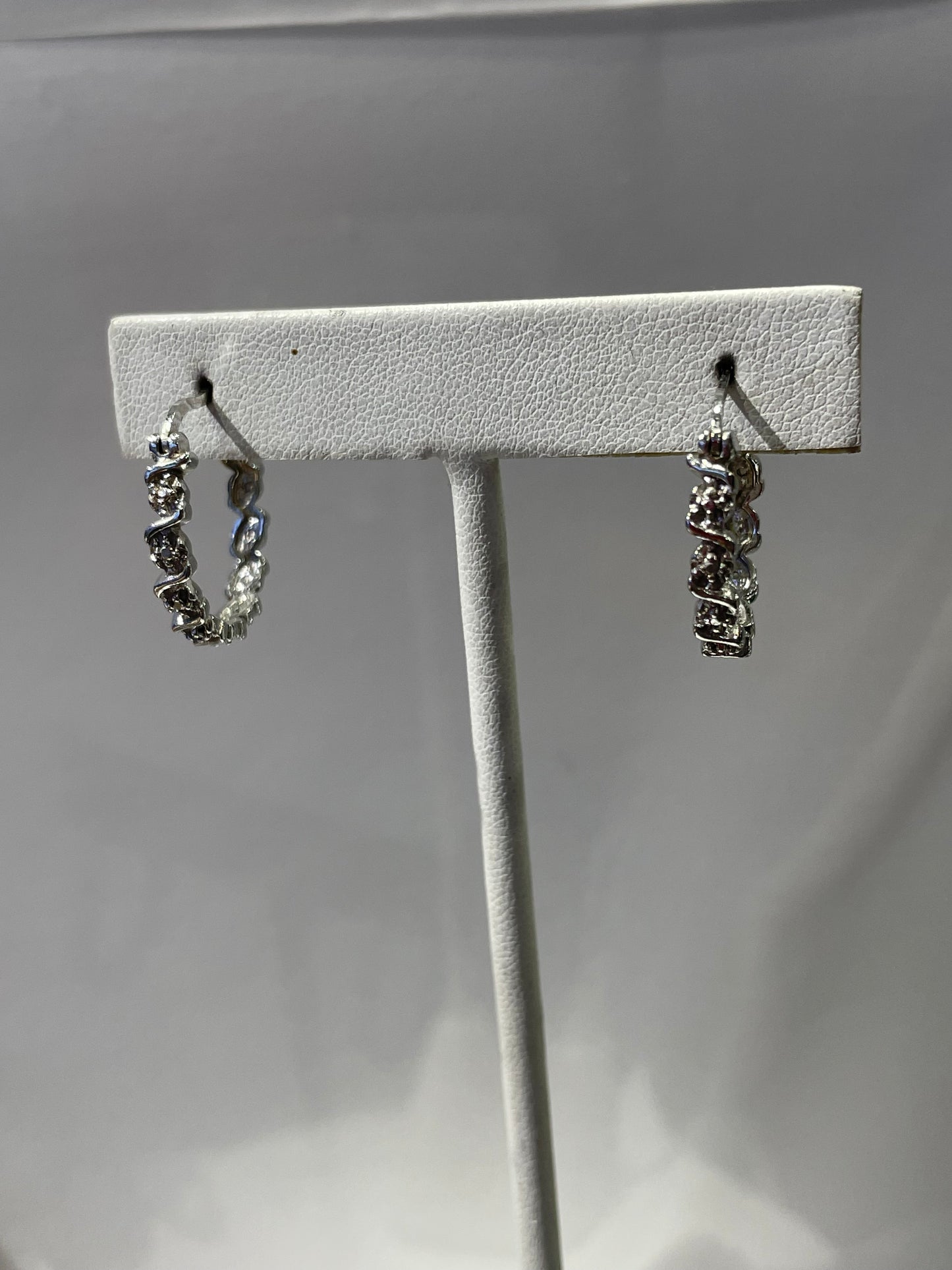 925 Sterling Silver Diamond Hoop Earrings
