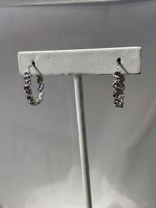925 Sterling Silver Diamond Hoop Earrings