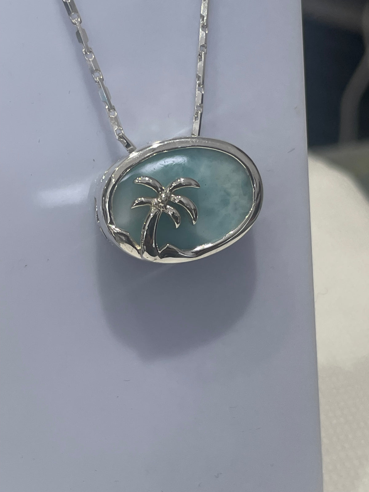 925 Sterling Silver Oval Larimar Paradise Island Necklace 18”