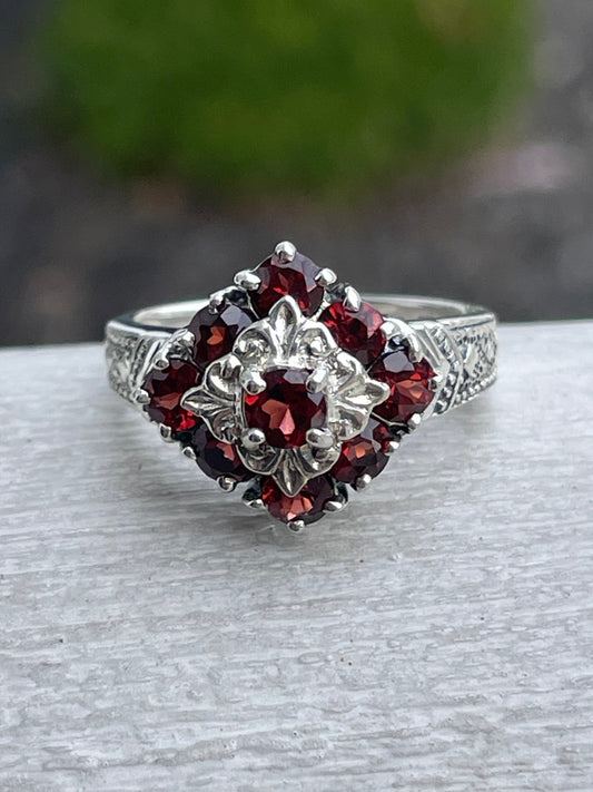 Designer CNA Pranda Symmetrical Garnet Cluster Ring