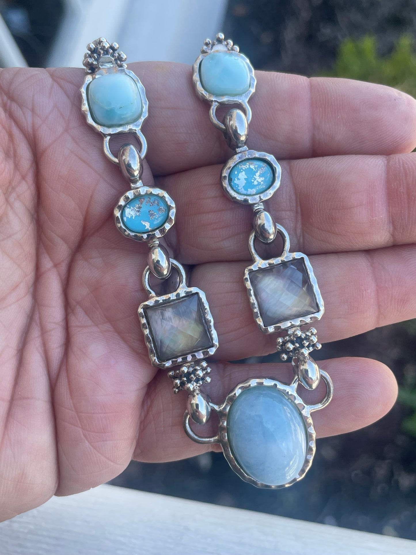 Designer Michael Dawkins Aquamarine, Mother of Pearl, Turquoise, and Larimar Statement Necklace