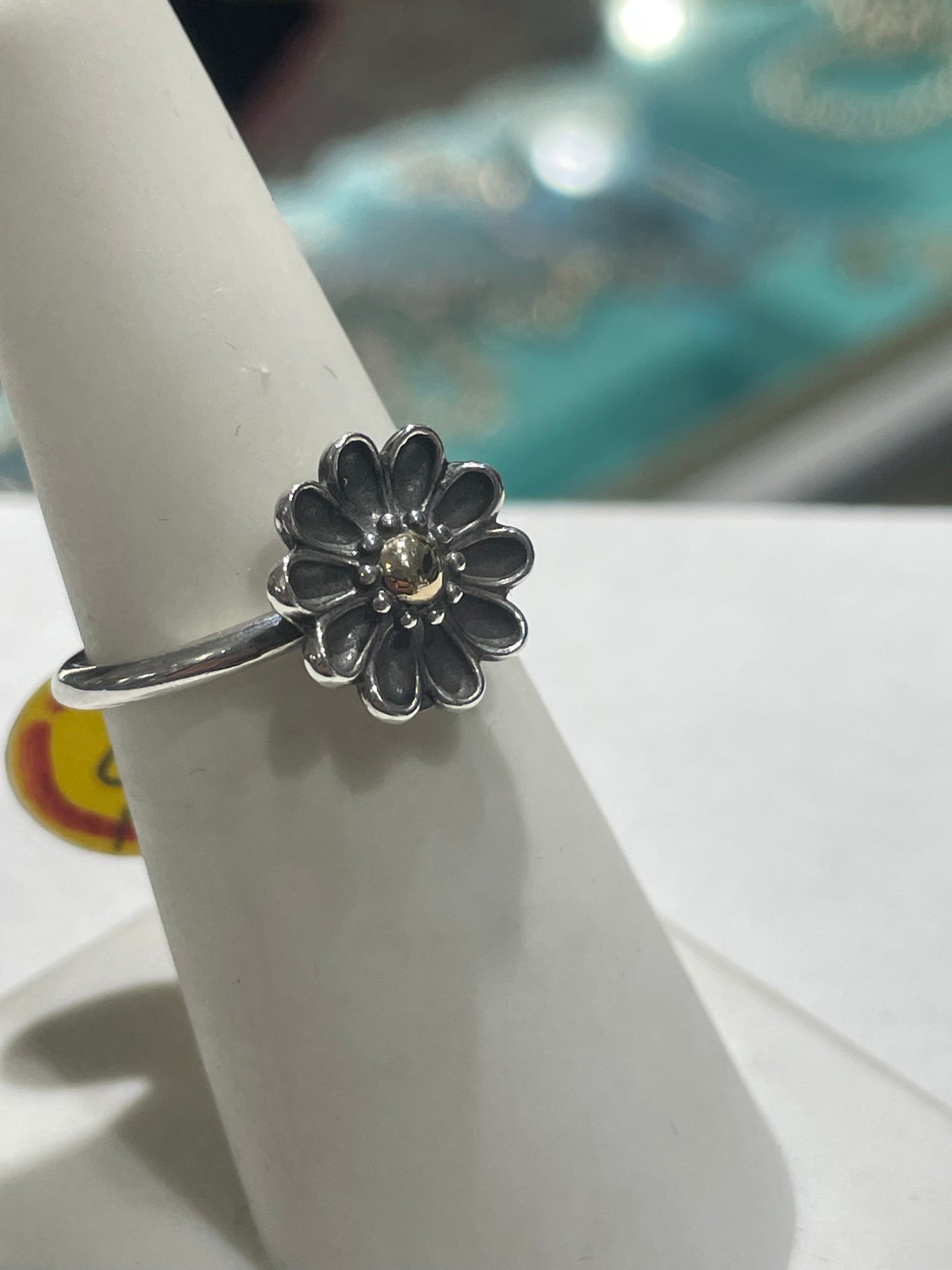 Retired Pandora Silver & Gold Oopsie Daisy Ring Size 6