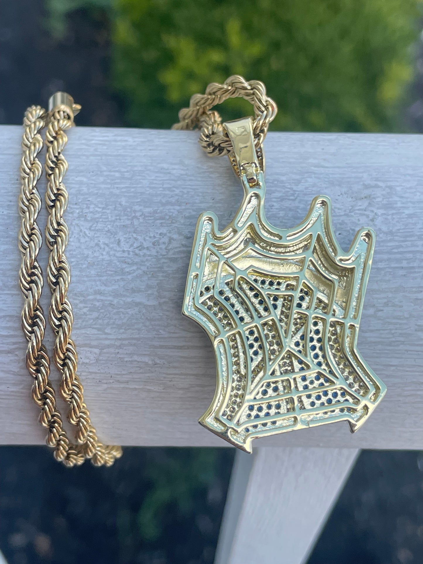 Stainless Steel & Yellow Brass King of New York Yankees Logo Sparkling Necklace