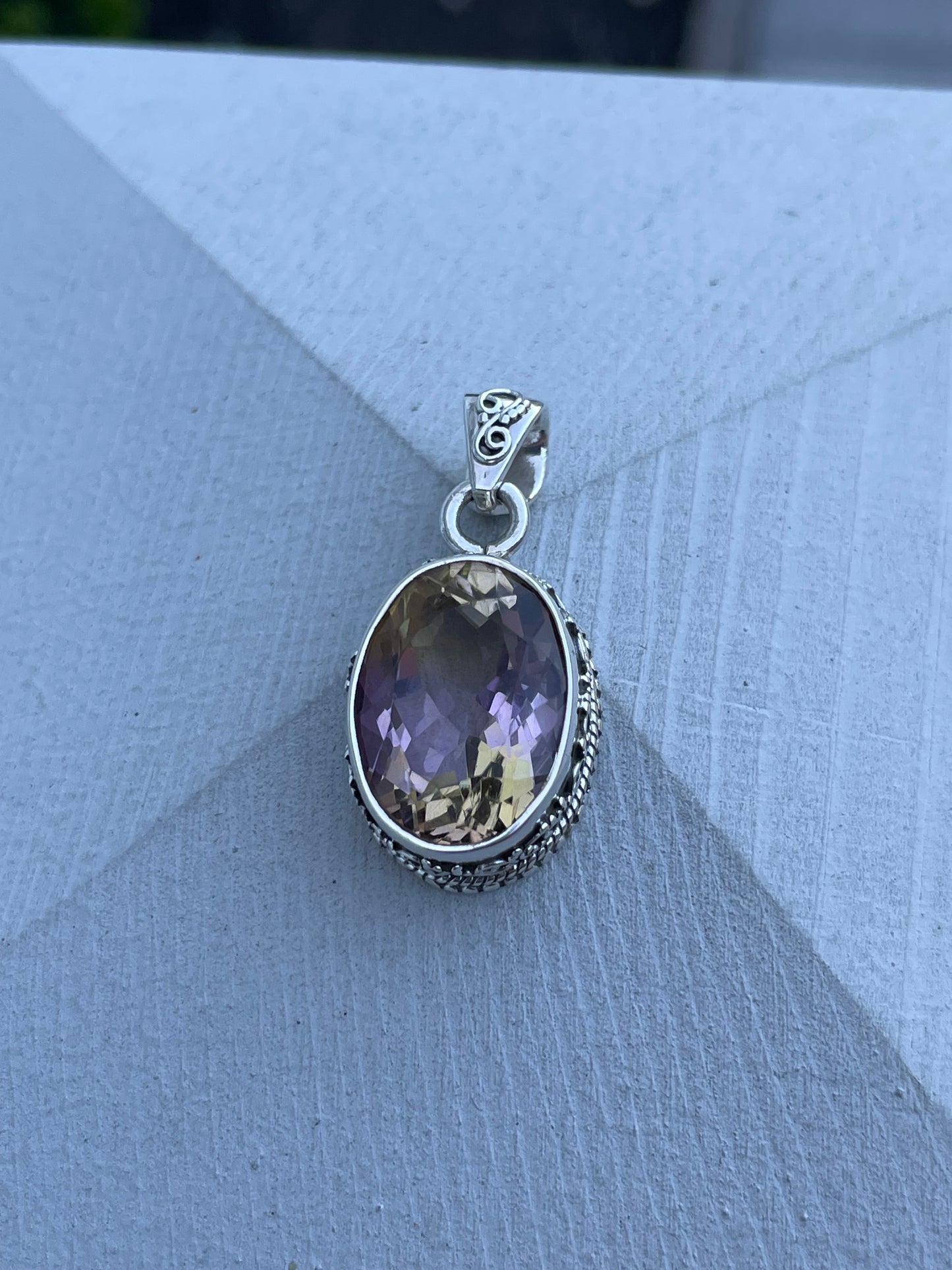 925 Sterling Silver Ametrine Oval Shaped Charm Pendant