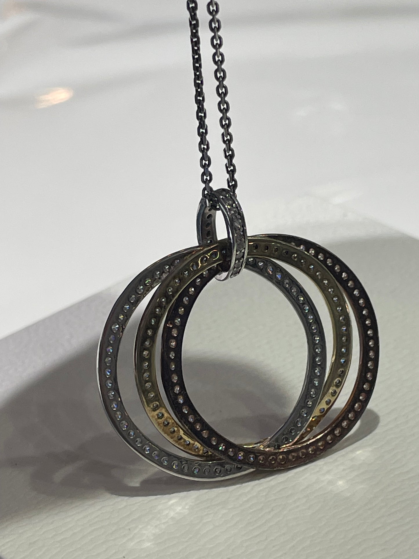 925 Sterling Silver Tri Color Triple Circle of Life Cz Necklace
