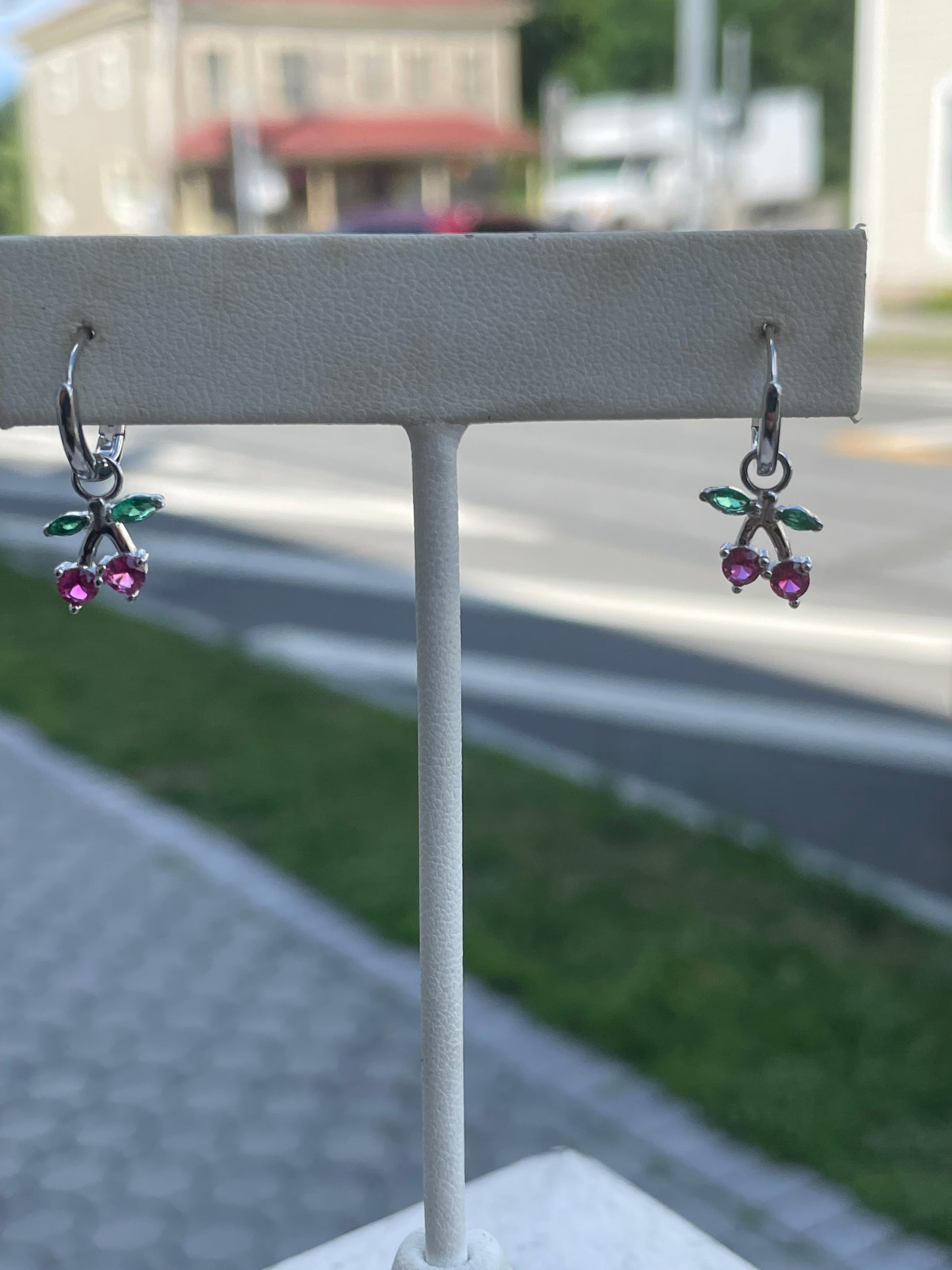 925 Sterling Silver Petite Cherry Dangle Huggie Hoop Earrings
