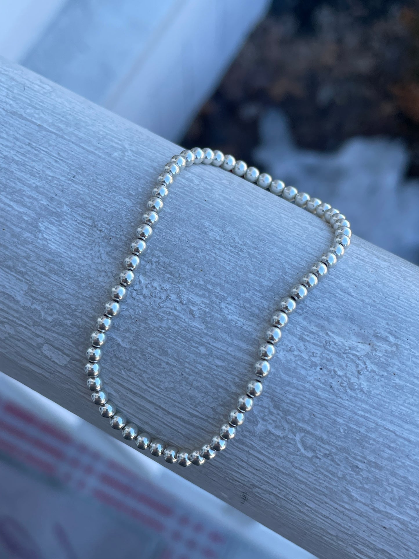 925 Sterling Silver Stretchy Beaded Bracelet - One Size