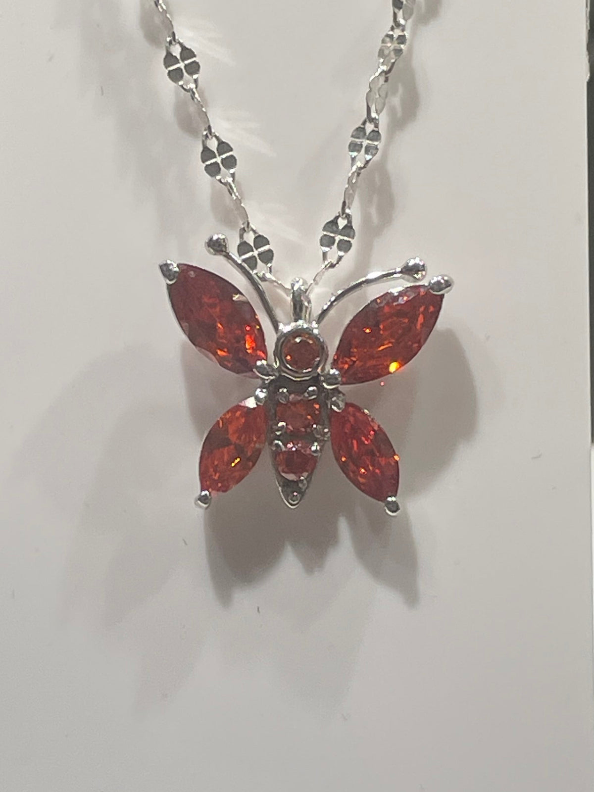 925 Sterling Silver Orange Zirconia Butterfly Necklace