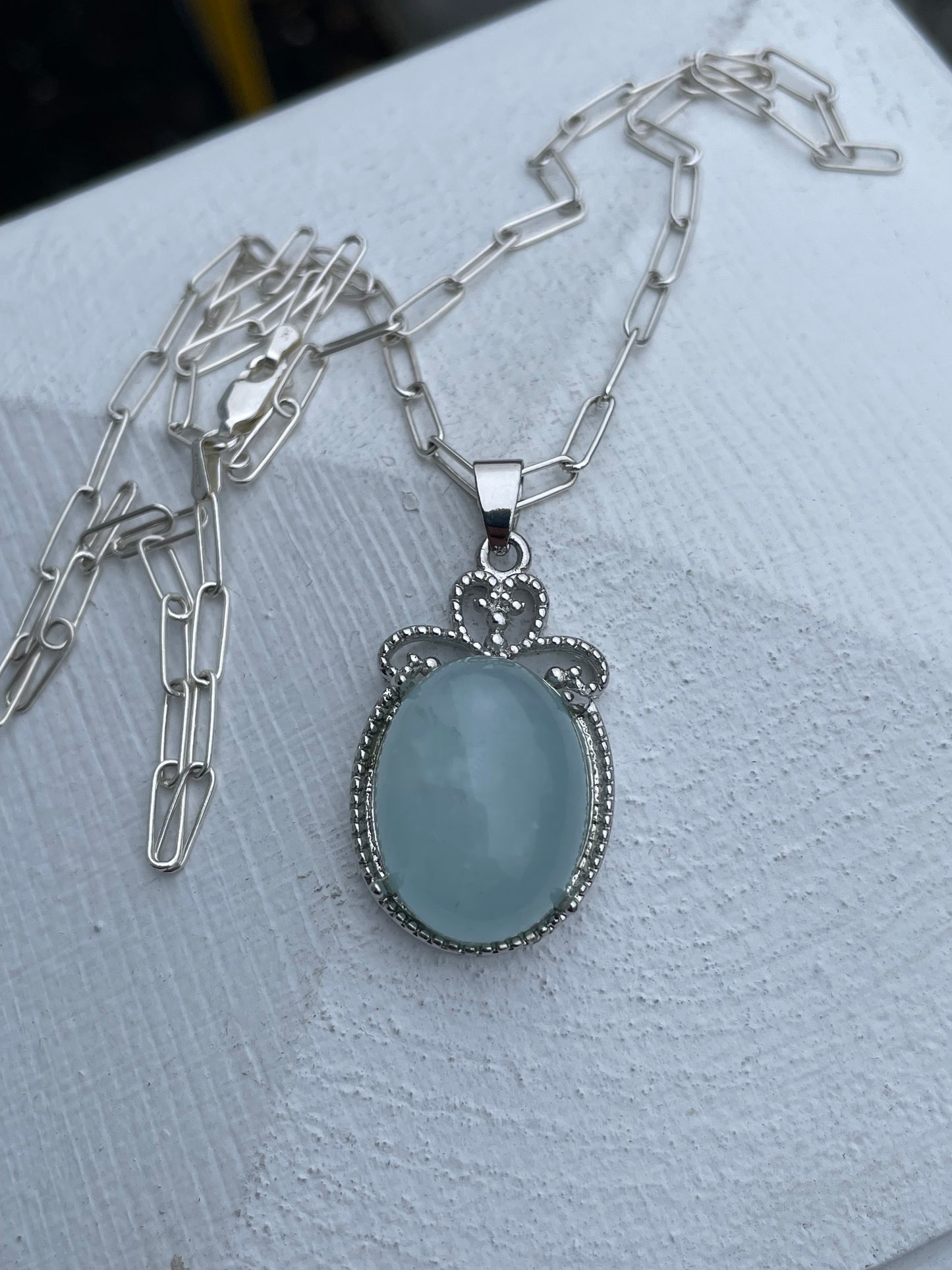 925 Sterling Silver Icey Jade Statement Necklace