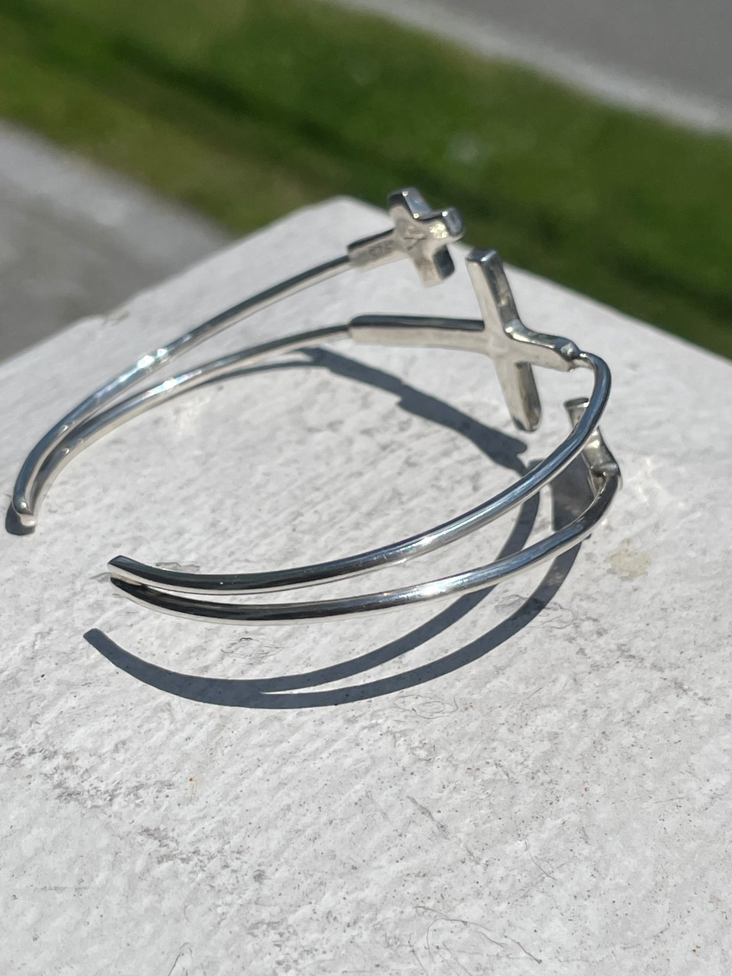 925 Sterling Silver Triple Cross Wraparound Cuff Bracelet 7”-8”