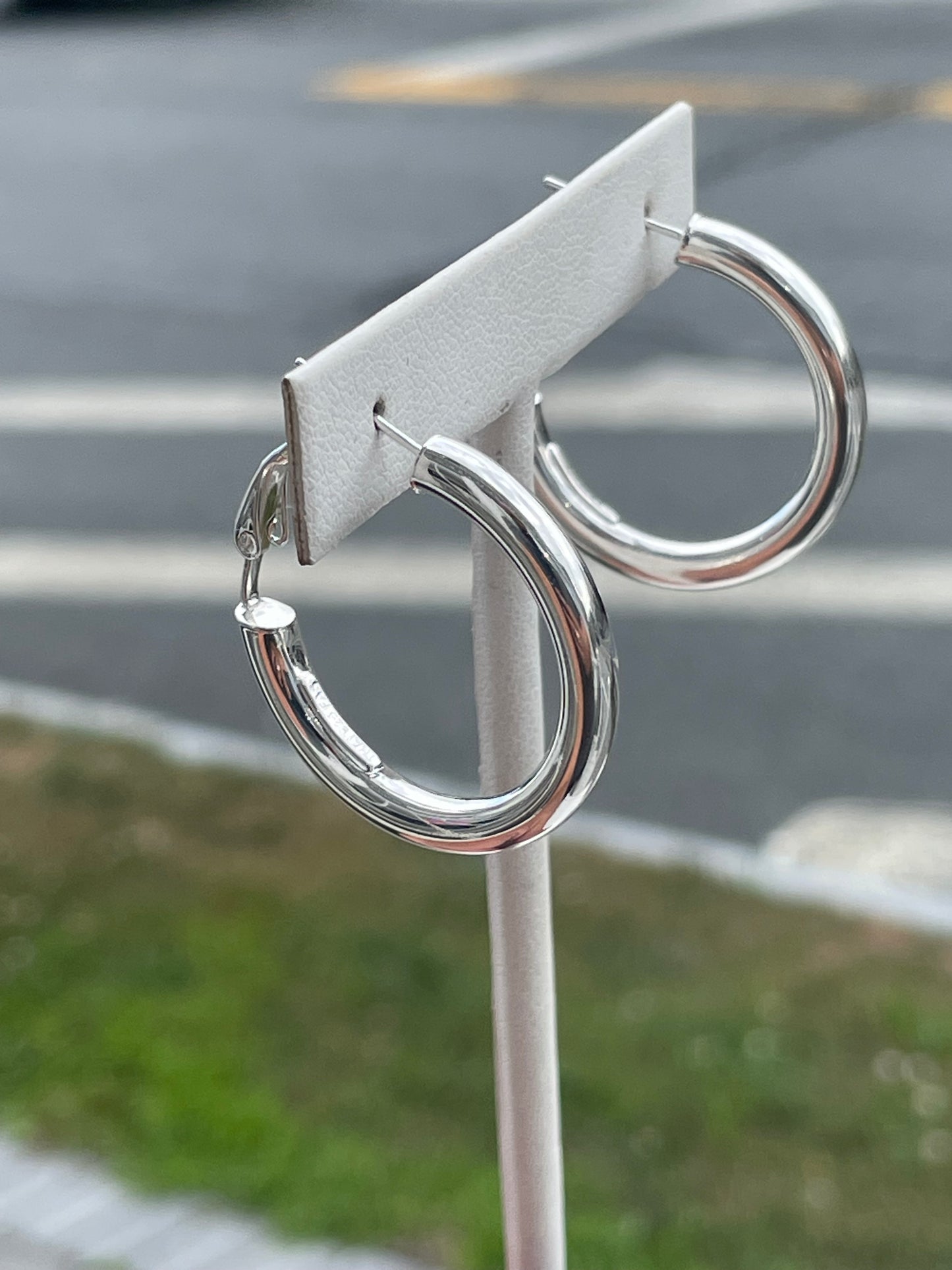 925 Sterling Silver 30mm High Polish Finish Hoop Earrings
