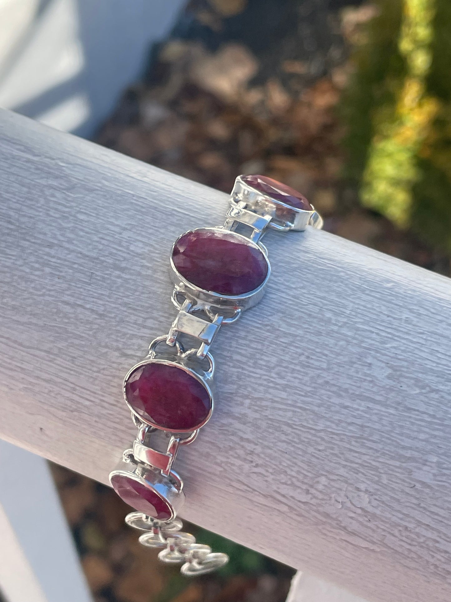 925 Sterling Silver Large Natural Ruby Stone Bracelet 50ct tcw!