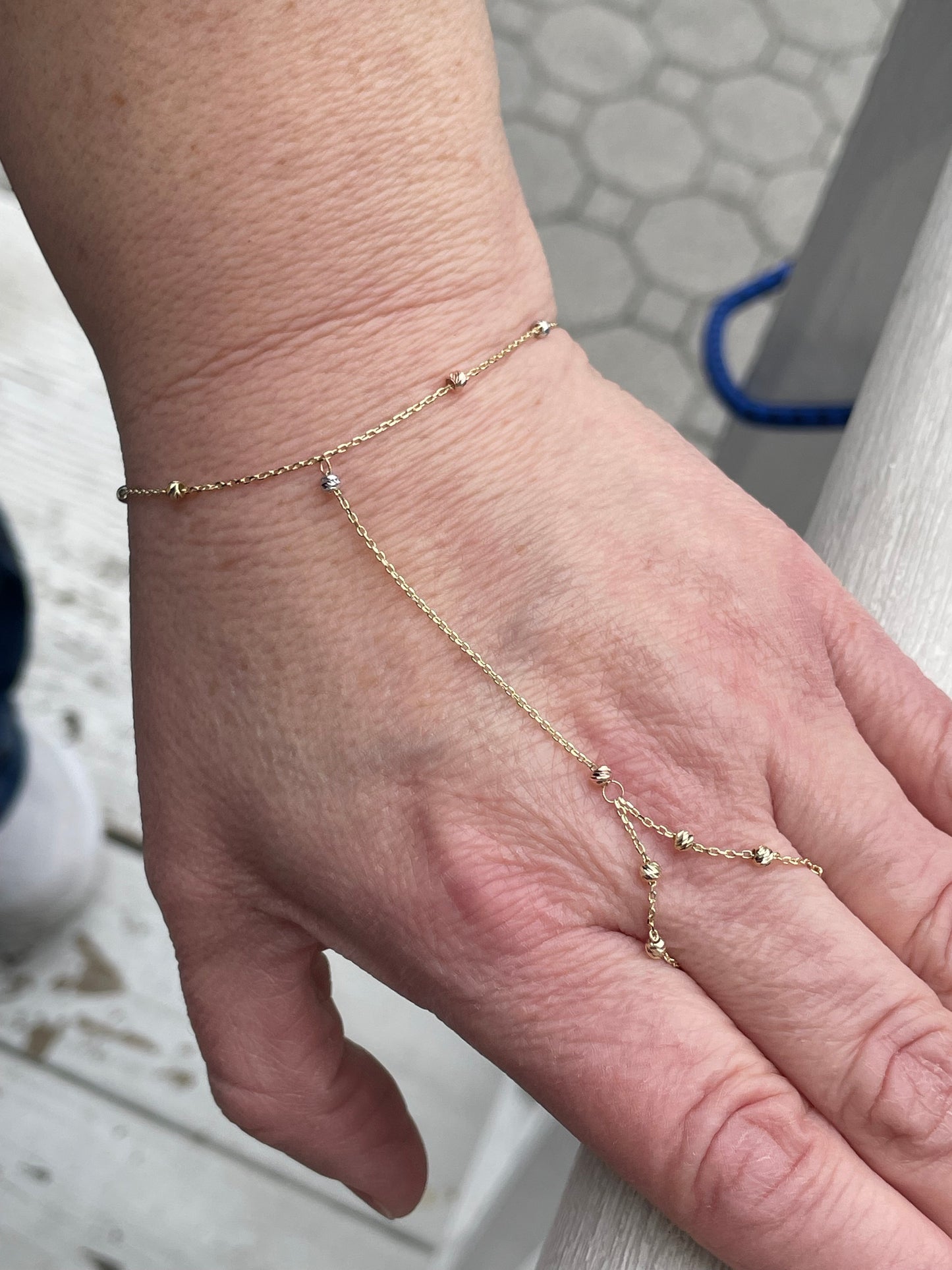 14k Gold Moon-cut Bead and Bracelet Attached Combo Set