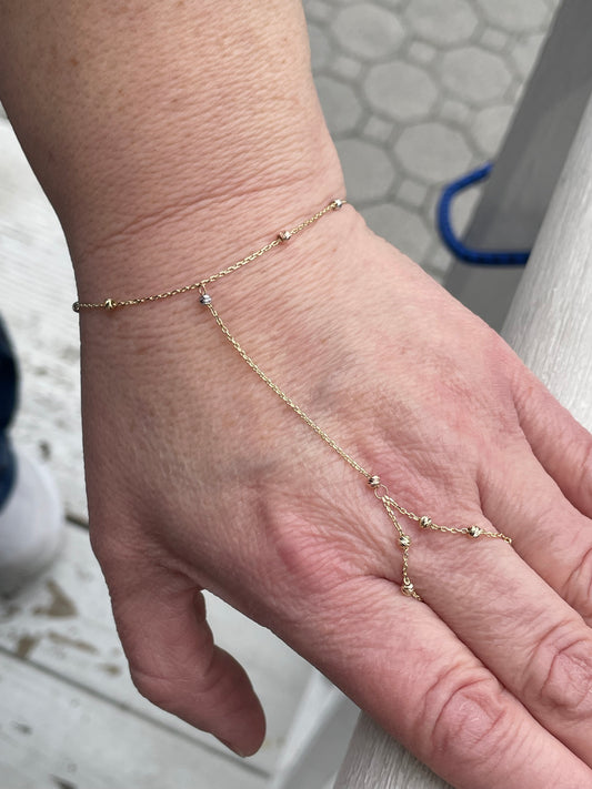 14k Gold Moon-cut Bead and Bracelet Attached Combo Set