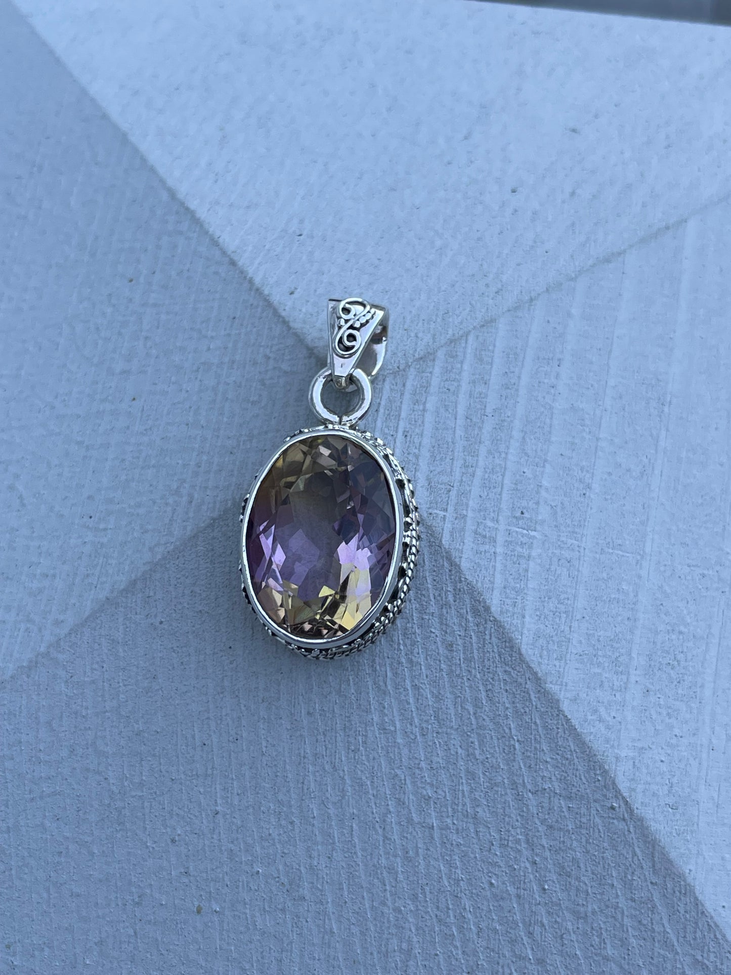 925 Sterling Silver Ametrine Oval Shaped Charm Pendant