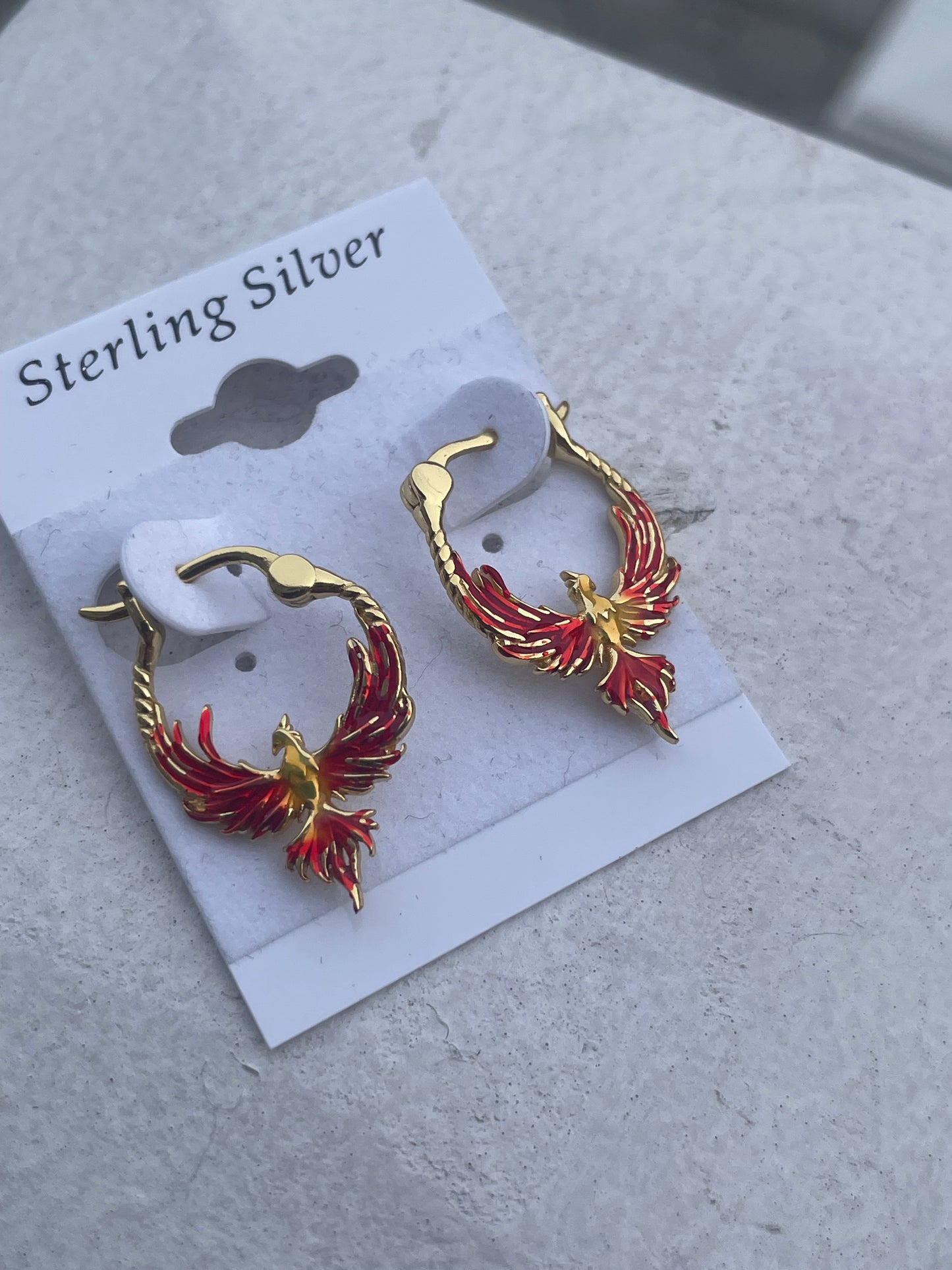 925 Sterling Silver Vermeil Phoenix Hoop Earrings