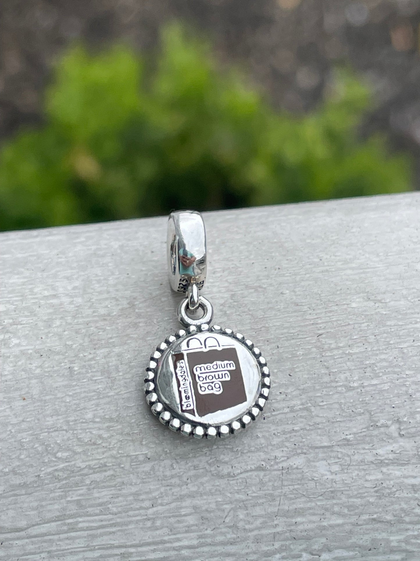 Pandora Bloomingdale’s Medium Brown Bag New York City Exclusive Dangle Travel Charm
