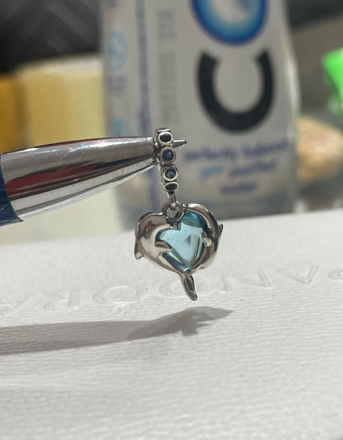 Pandora Blue Murano Glass Dolphins Dangle Charm 925 Sterling Silver #793924C01