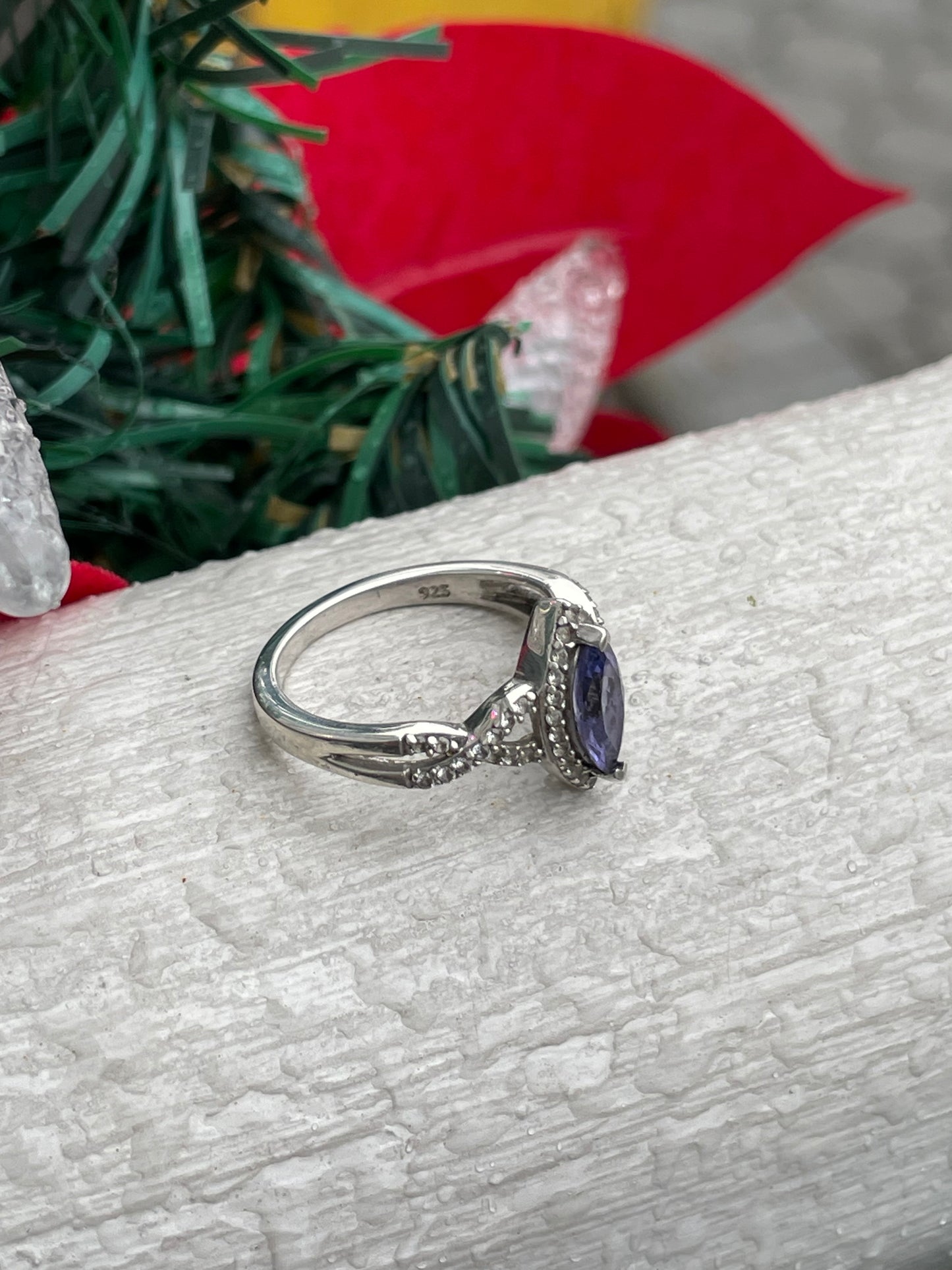 925 Sterling Silver Tanzanite & Diamond Infinity Ring Size 6