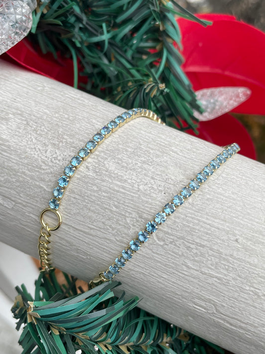 925 Sterling Silver Vermeil Light blue topaz tennis bracelet
