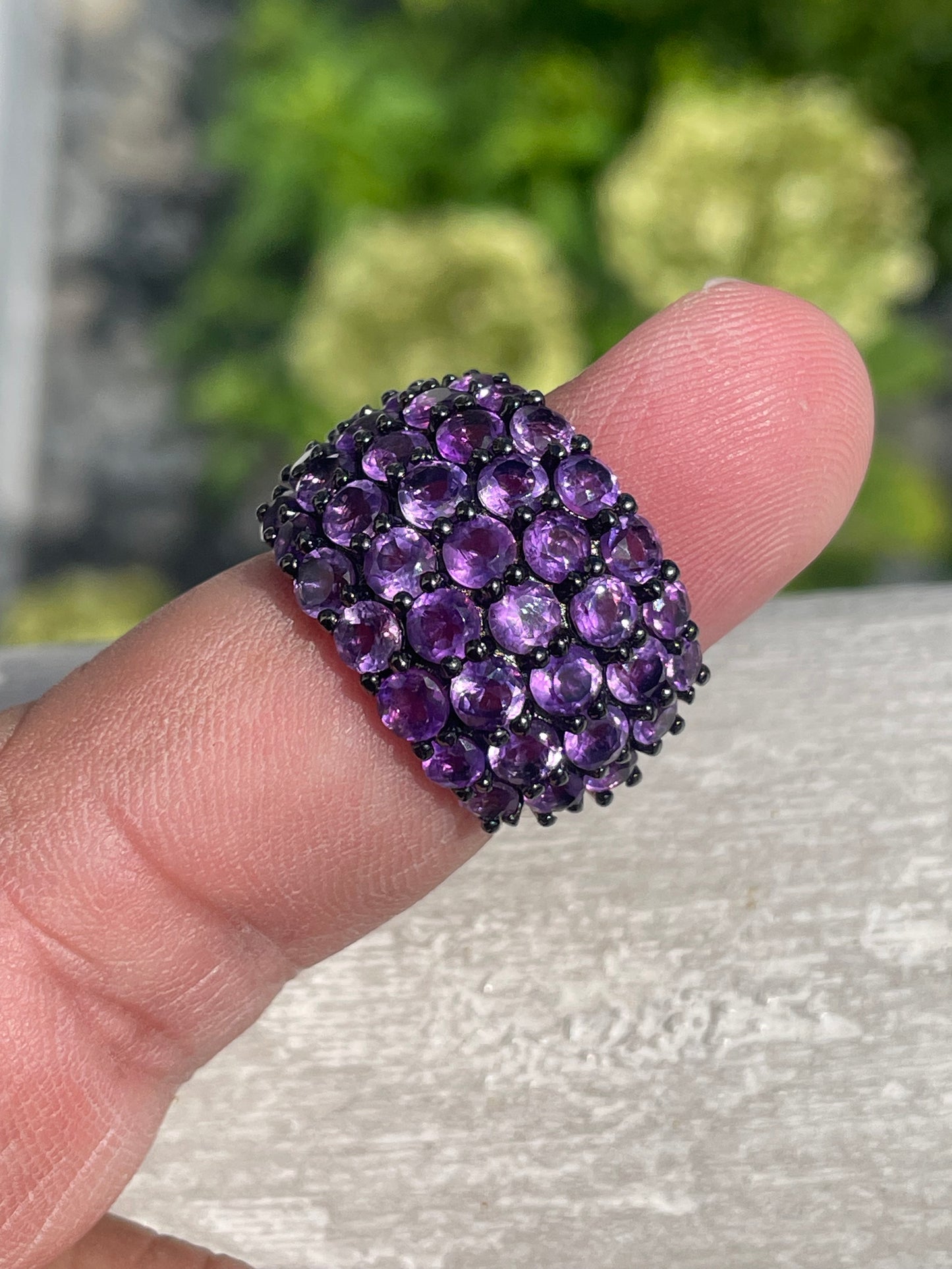 925 Sterling Silver Natural Amethyst Cluster Ring Size 7