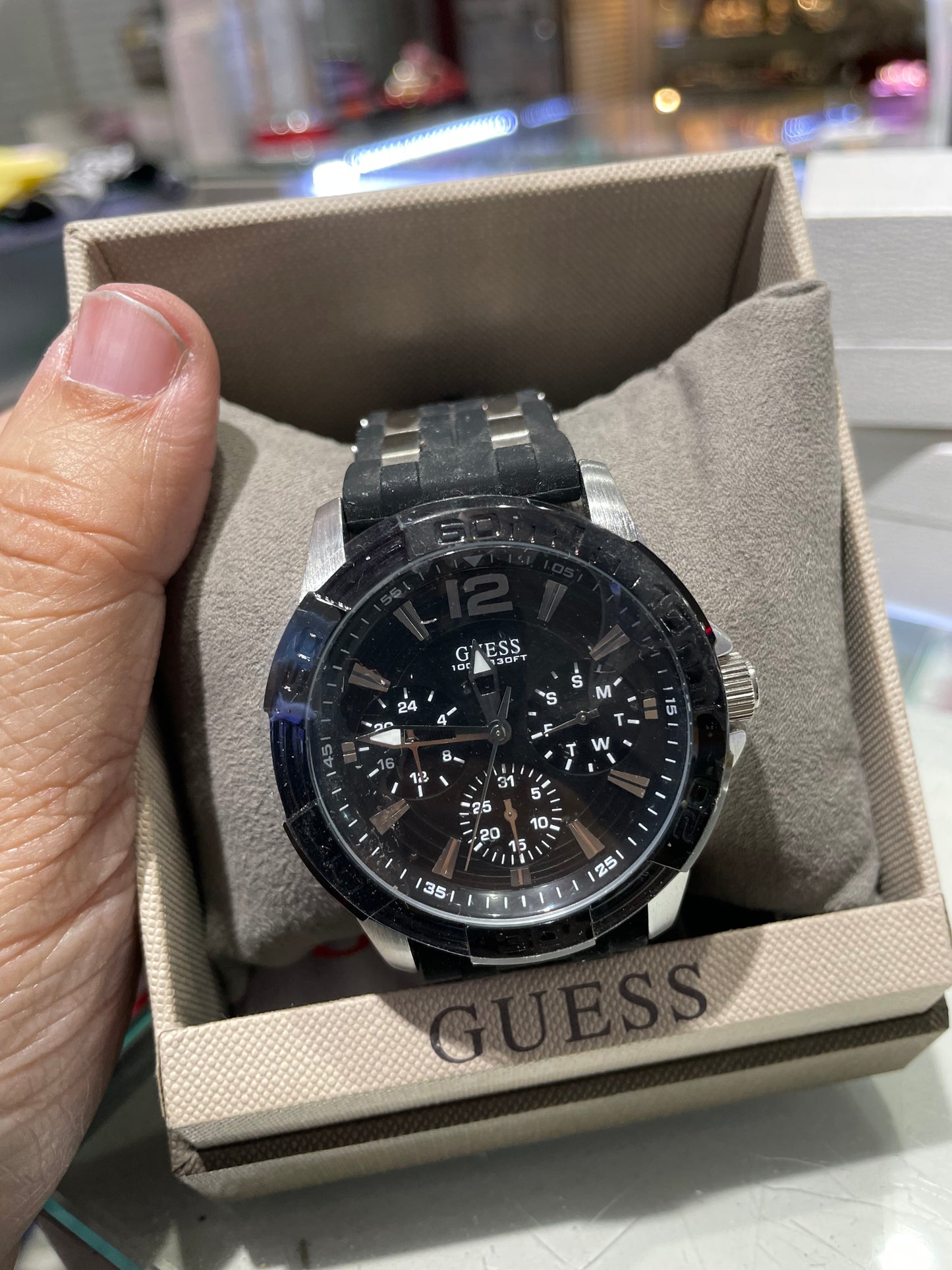 Men’s Black Rubber & Stainless Steel Guess Watch Model UO366G1