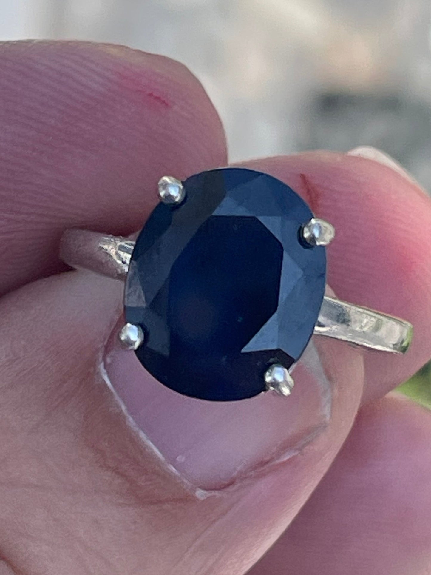 925 Sterling Silver Large Natural Sapphire Solitaire Ring Size 6