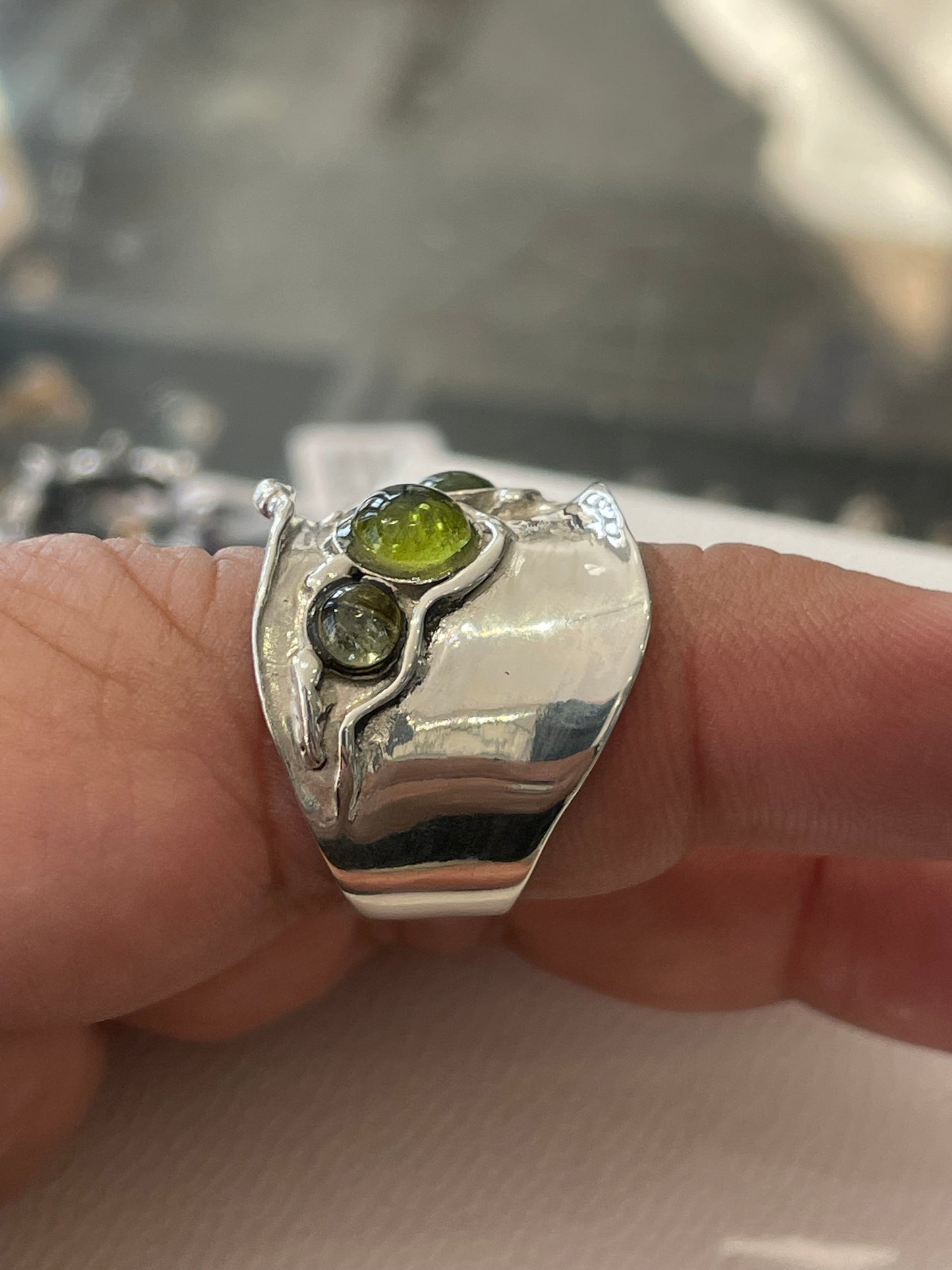 925 Sterling Silver Handmade Peridot & Amethyst Band Ring