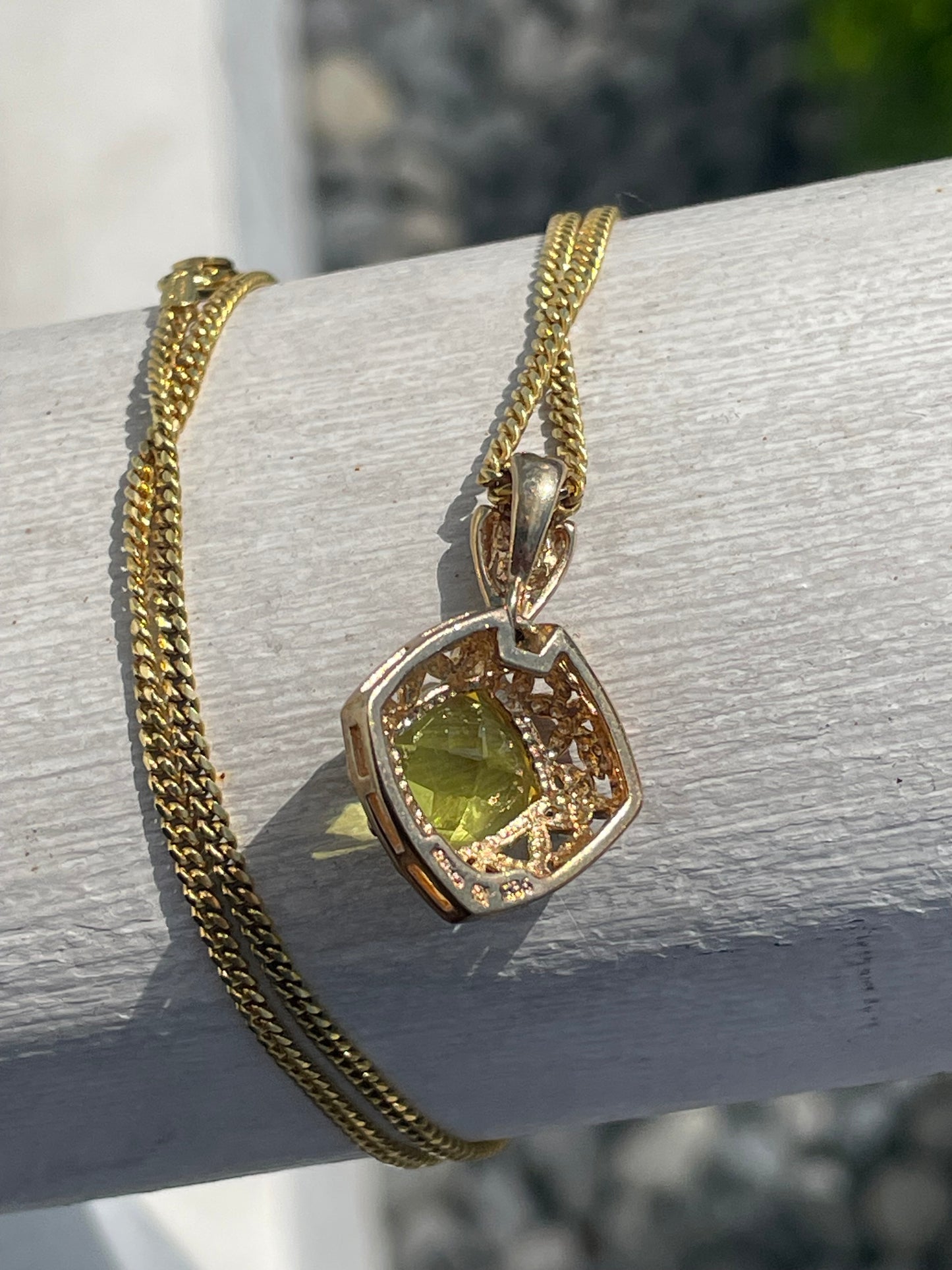 925 Sterling Silver Vermeil Synthetic Peridot Necklace 20”