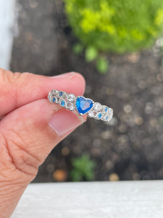 925 Sterling Silver Blue Topaz Crystal Wreath Ring Size 9