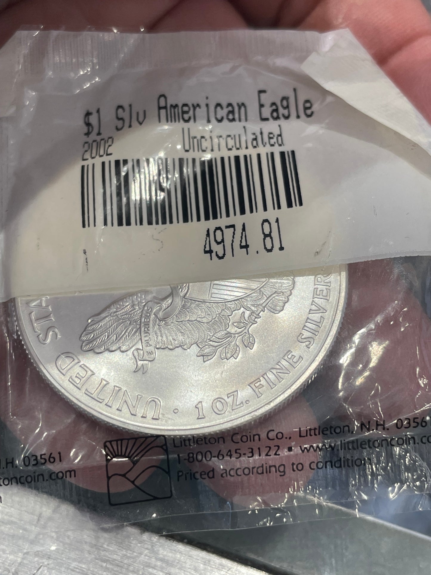 2002 UNC 1oz Silver Eagle Dollar Coin