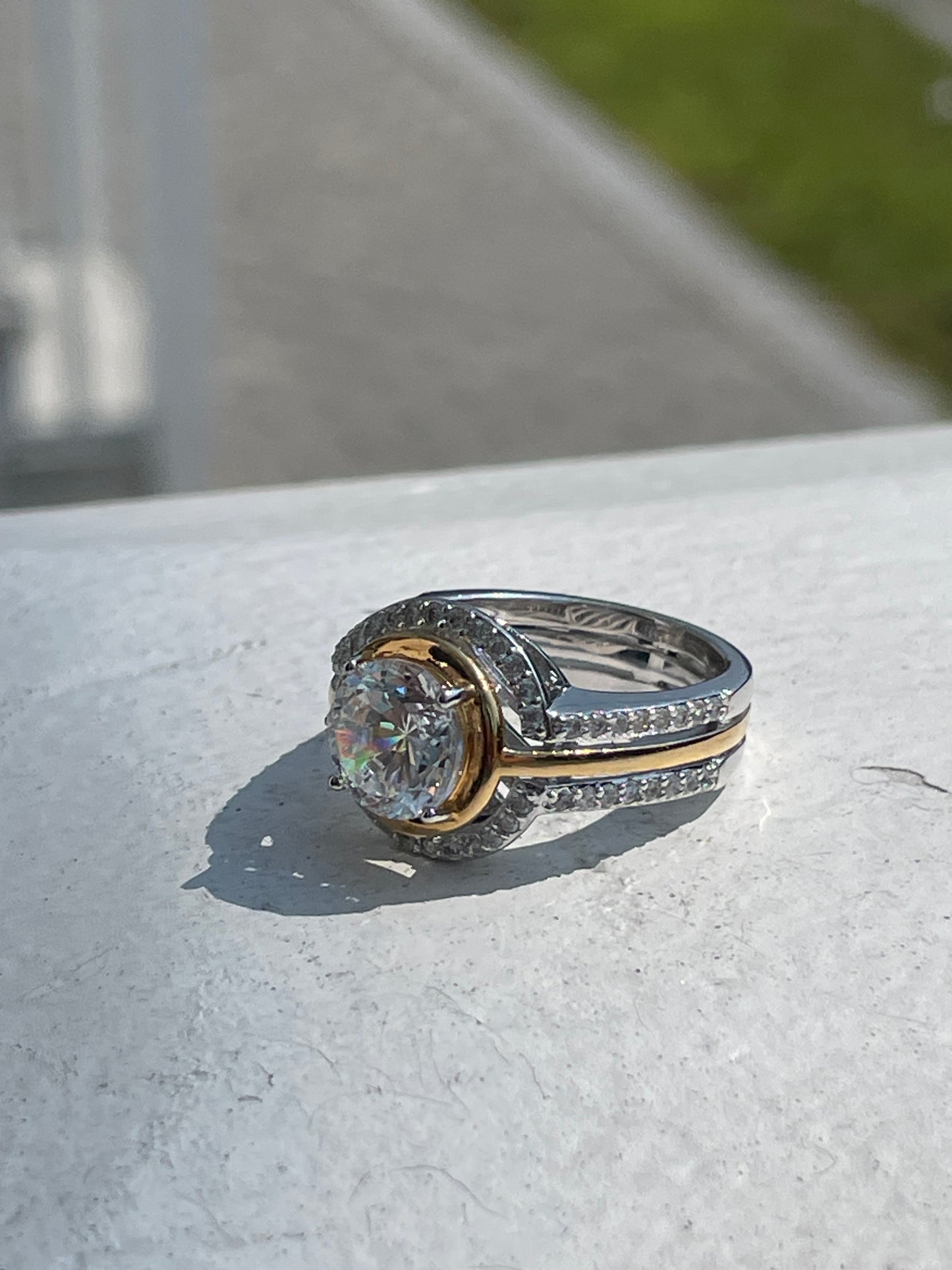 925 Sterling Silver & Vermeil 2tone Large Cz Insert Ring with Halo