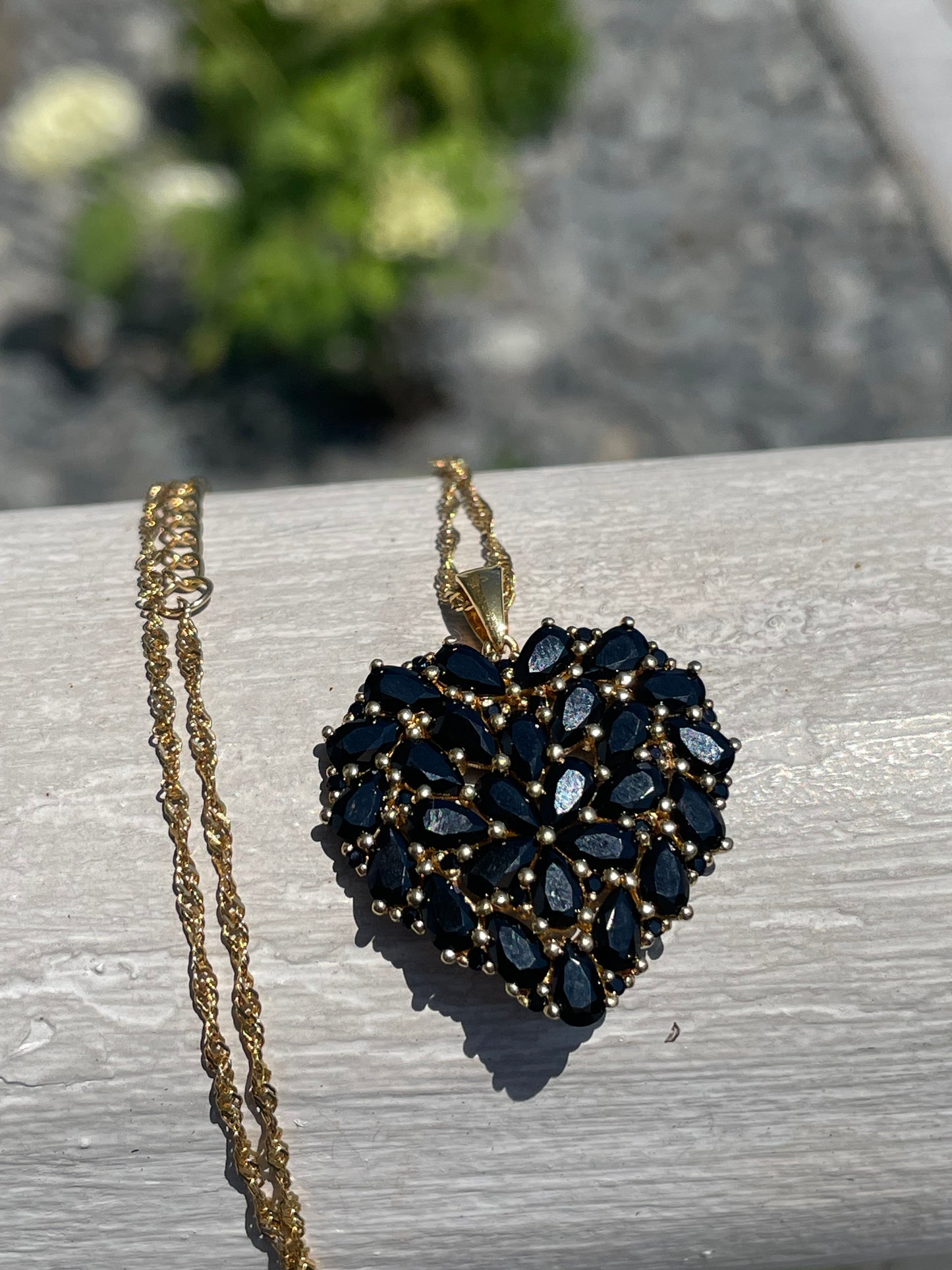 925 Sterling Silver vermeil Black Spinel Cluster Heart Necklace